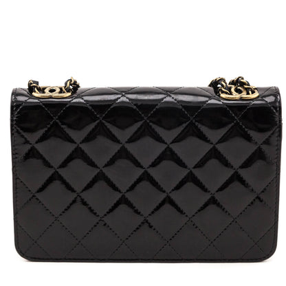 Chanel Black Patent Quilted CC Eyelet Wallet on Chain