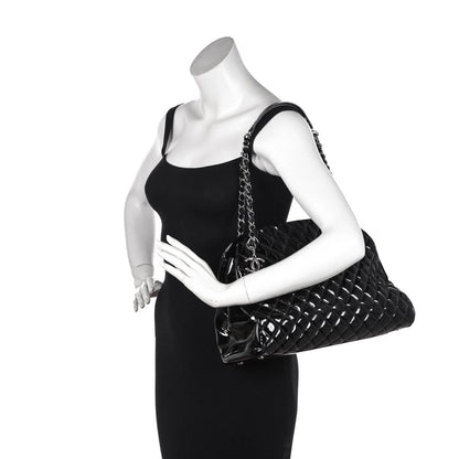Chanel Black Patent Quilted Large Just Mademoiselle Bowling Bag
