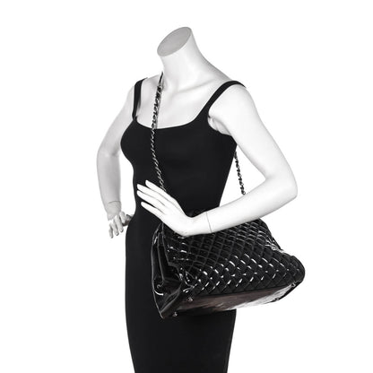 Chanel Black Patent Quilted Large Just Mademoiselle Bowling Bag