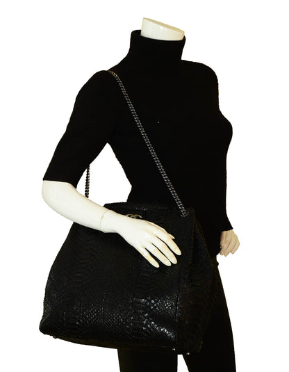 Chanel Black Python CC Accordion Large Chain Tote Bag