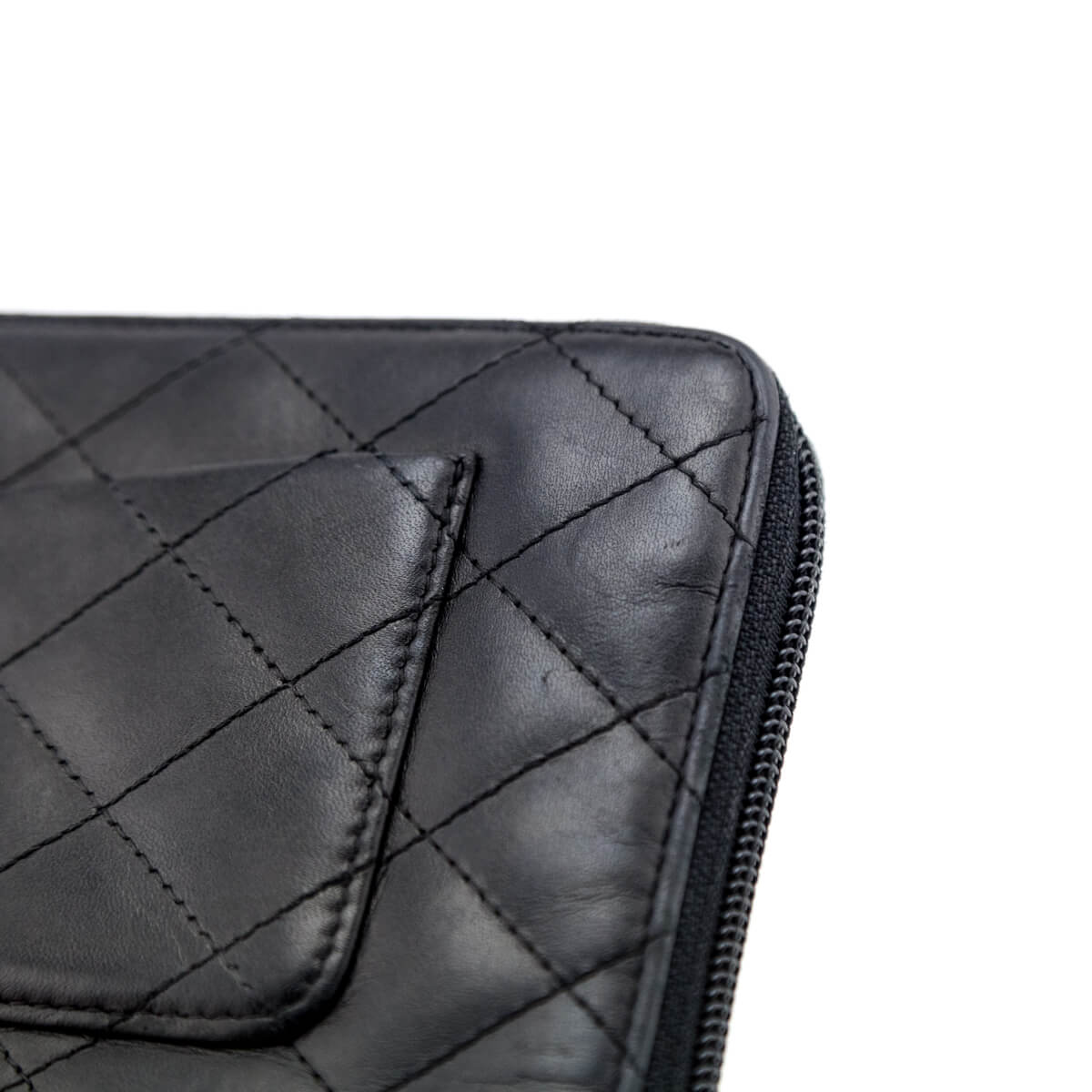 Chanel Black Quilted Calfskin Cambon Zip Around Organizer Wallet