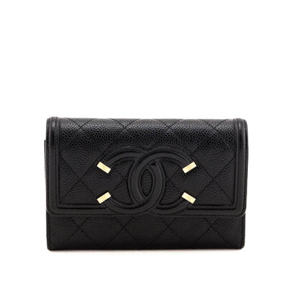 Chanel Black Quilted Caviar Filigree Flap Wallet