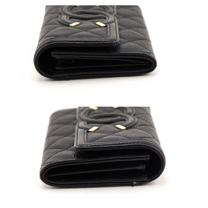 Chanel Black Quilted Caviar Filigree Flap Wallet