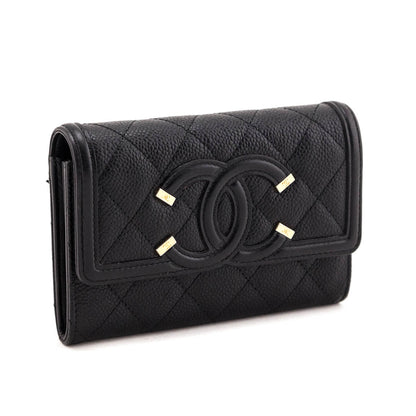 Chanel Black Quilted Caviar Filigree Flap Wallet