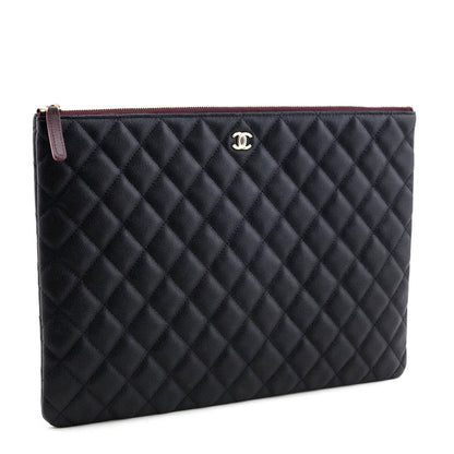 Chanel Black Quilted Caviar Large Classic Pouch