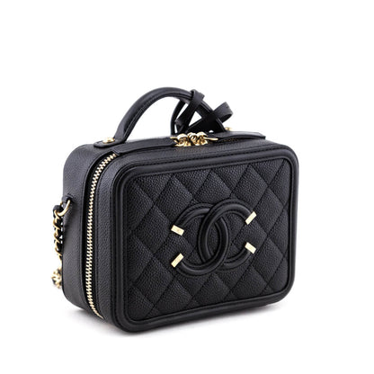 Chanel Black Quilted Caviar Small Filigree CC Vanity Case