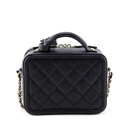 Chanel Black Quilted Caviar Small Filigree CC Vanity Case