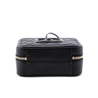 Chanel Black Quilted Caviar Small Filigree CC Vanity Case