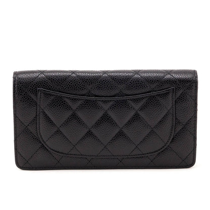 Chanel Black Quilted Caviar Yen Wallet