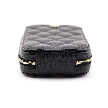 Chanel Black Quilted Caviar Zip Around Chain Phone Case