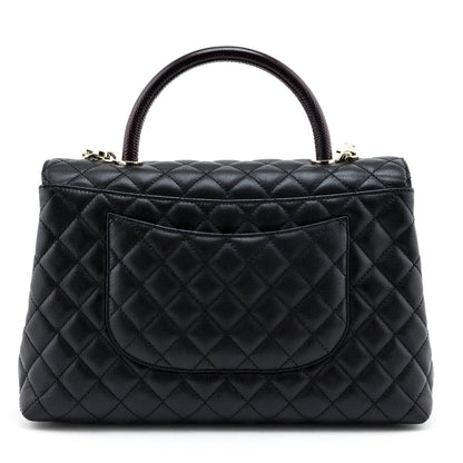 Chanel Black Quilted Caviar & Lizard Medium Coco Handle Flap Bag