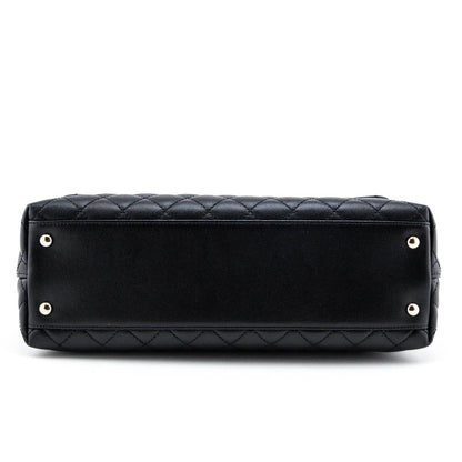 Chanel Black Quilted Caviar & Lizard Medium Coco Handle Flap Bag