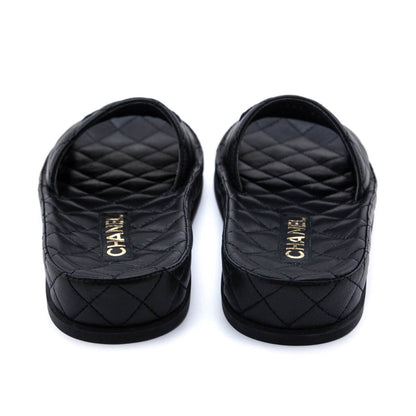 Chanel Black Quilted Lambskin CC Slides Size US 6 | EU 36
