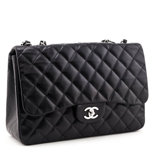 Chanel Black Quilted Lambskin Jumbo Classic Single Flap Bag