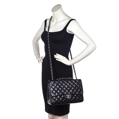 Chanel Black Quilted Lambskin Jumbo Classic Single Flap Bag