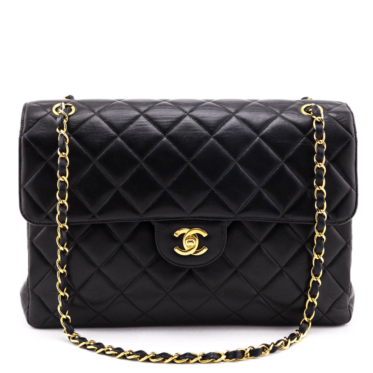 Chanel Black Quilted Lambskin Vintage Jumbo Double Sided Classic Flap Bag