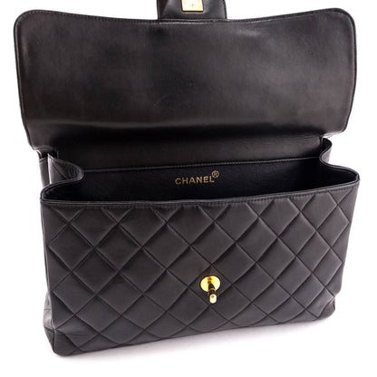 Chanel Black Quilted Lambskin Vintage Jumbo Double Sided Classic Flap Bag