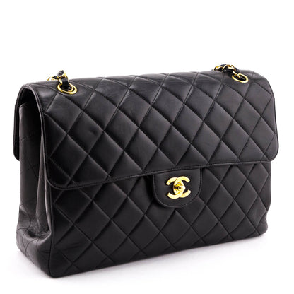 Chanel Black Quilted Lambskin Vintage Jumbo Double Sided Classic Flap Bag