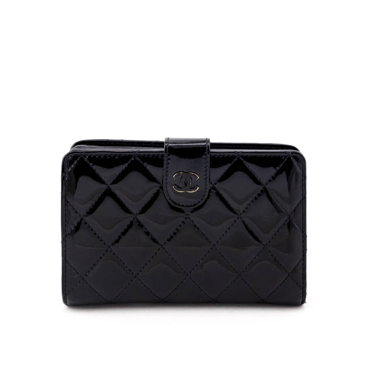 Chanel Black Quilted Patent CC French Wallet