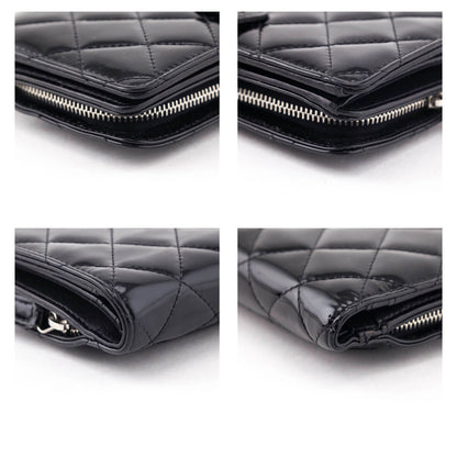 Chanel Black Quilted Patent CC French Wallet