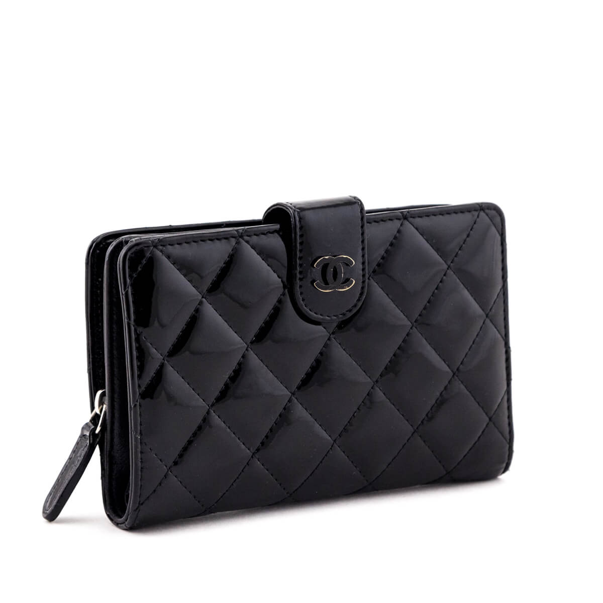 Chanel Black Quilted Patent CC French Wallet