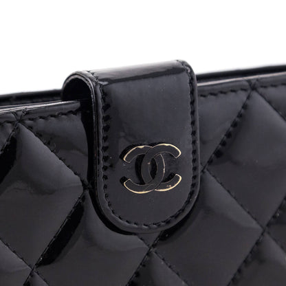 Chanel Black Quilted Patent CC French Wallet