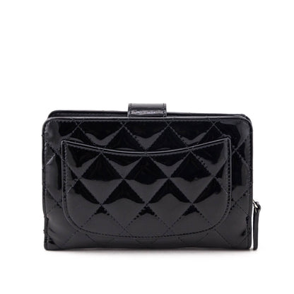 Chanel Black Quilted Patent CC French Wallet