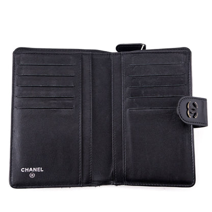 Chanel Black Quilted Patent CC French Wallet