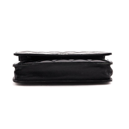 Chanel Black Quilted Patent Wallet On Chain