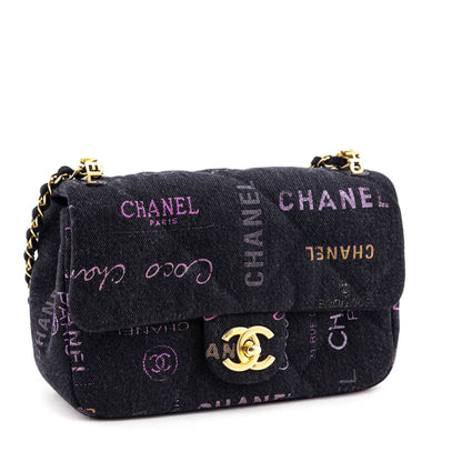 Chanel Black Quilted Small Denim Mood Rectangular Flap Bag