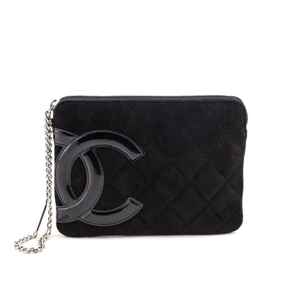 Chanel Black Quilted Suede Ligne Cambon Wristlet Pouch