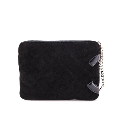 Chanel Black Quilted Suede Ligne Cambon Wristlet Pouch