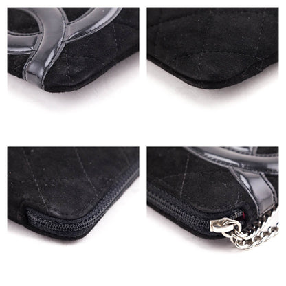 Chanel Black Quilted Suede Ligne Cambon Wristlet Pouch