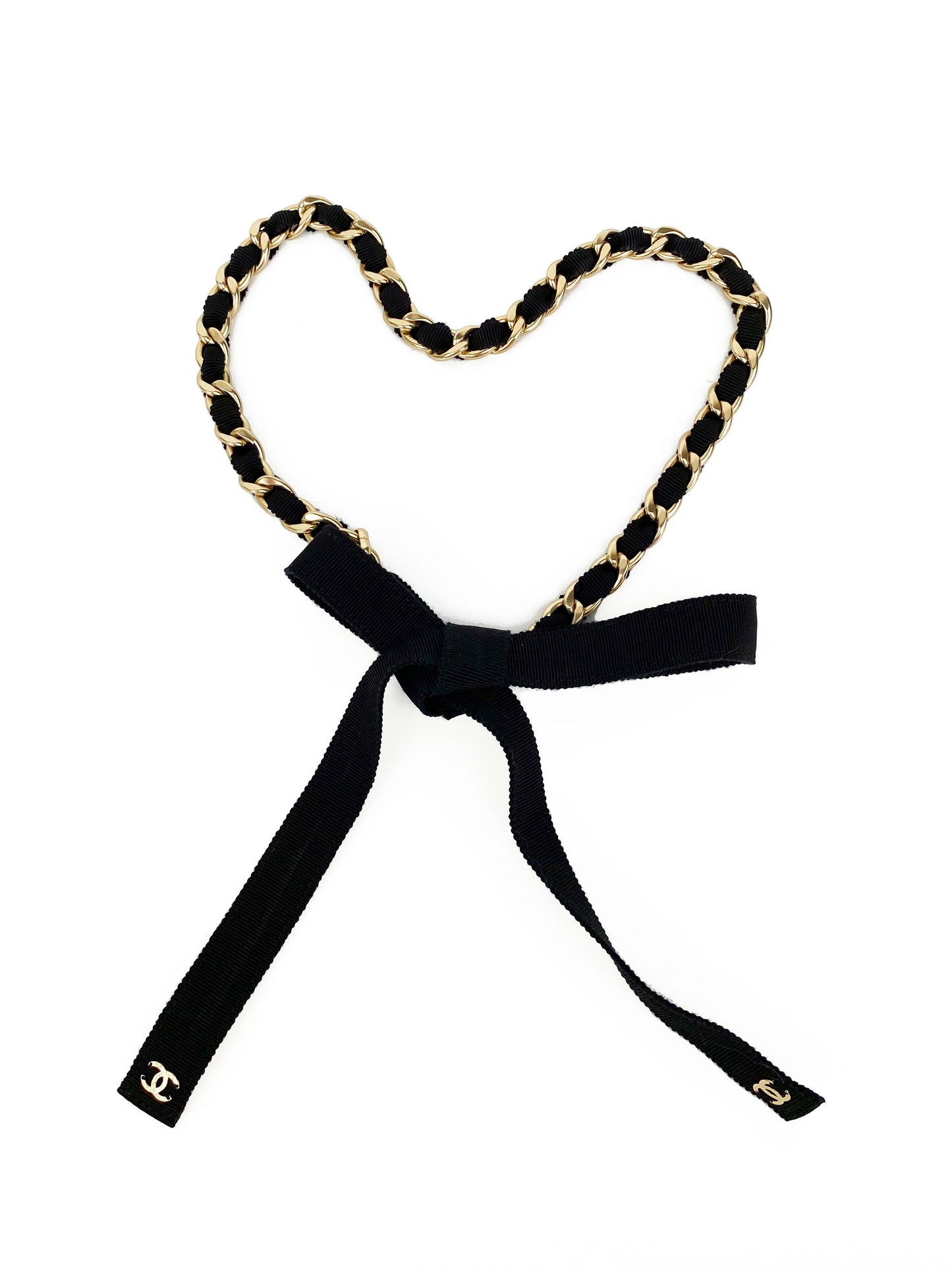 Chanel Black Ribbon & Chain Necklace