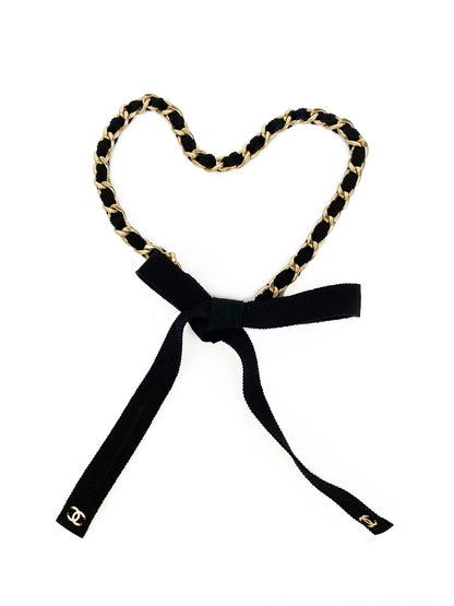 Chanel Black Ribbon & Chain Necklace