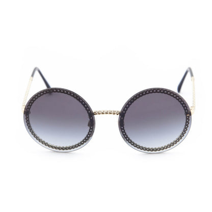 Chanel Black Round Chain-Link Accented Sunglasses with Chain