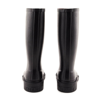 Chanel Black Rubber CC Rain Boot Size US 6 | EU 36