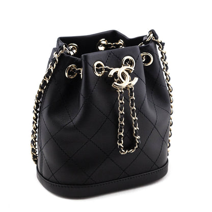 Chanel Black Stitched Calfskin Mini Drawstring Bag GHW