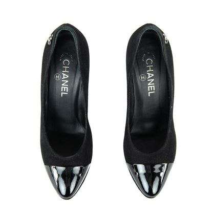 Chanel Black Suede Cap Toe Pumps Size 8.5 | EU 38.5