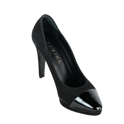 Chanel Black Suede Cap Toe Pumps Size 8.5 | EU 38.5