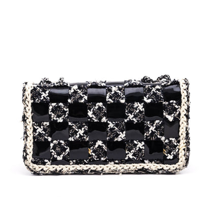 Chanel Black & Cream Tweed & Patent Check Mini Flap Bag