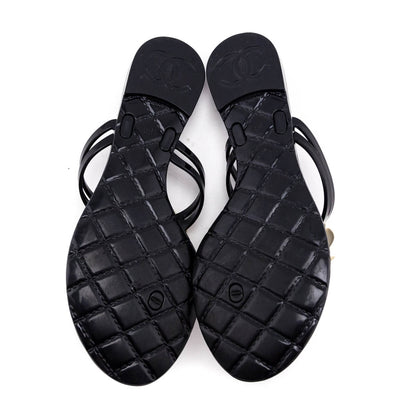 Chanel Black & Ivory Camellia Jelly Sandals Size US 8 | EU 38