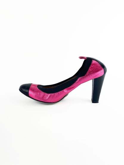 Chanel Black & Pink CC Logo Pumps 38.5