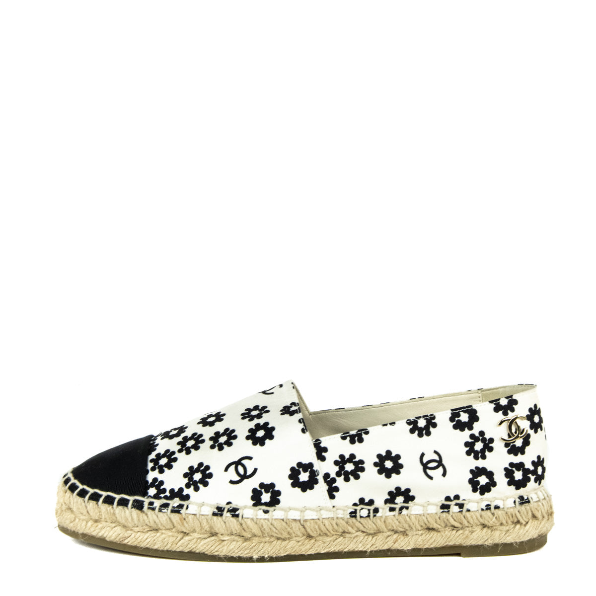 Chanel Black & White Camellia CC Espadrilles Size US 10 | EU 40