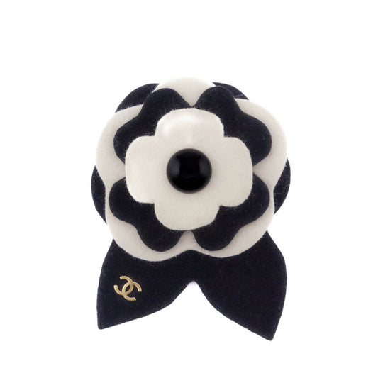Chanel Black & White Camellia Felt Brooch