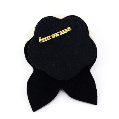 Chanel Black & White Camellia Felt Brooch