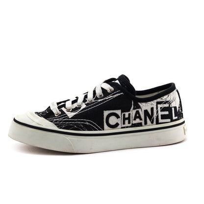 Chanel Black & White Canvas Printed Low Top Sneakers Size US 6.5 | EU 36.5