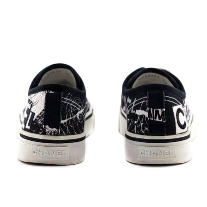 Chanel Black & White Canvas Printed Low Top Sneakers Size US 6.5 | EU 36.5