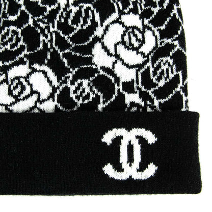 Chanel Black & White Cashmere Camellia Beanie
