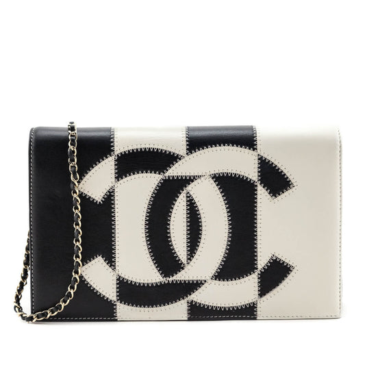 Chanel Black & White Lambskin CC Embroidered Clutch